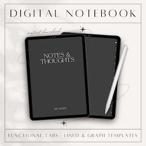 Dark Mode Digital Notebook | iPad GoodNotes/Notability Notebook with Hyperlinked Tabs | Student Notes | Pdf Digital Download