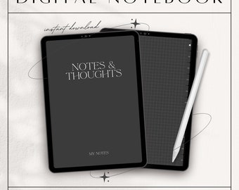 Digital anteckningsbok i mörkt läge: Hyperlänkade flikar, GoodNotes och Notability (digital PDF-nedladdning)