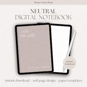 Neutral Digital Notebook with Tabs, Goodnotes Notebook, Portrait Notebook, Student Notebooks, Digital Notes Templates, Notability Notebook