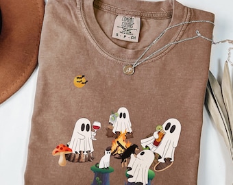 Spooky Ghost Camping Shirt Camp Lover Gifts For Camping Group Outdoors Shirts Camping Crew Shirt Campfire T-Shirts Funny Ghost Shirt
