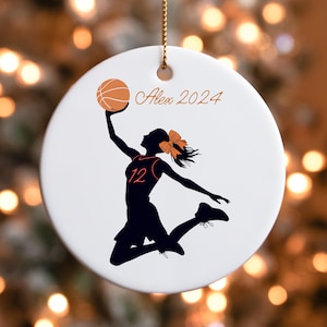 Personalized Basketball Girl Basketball Ornament For Girl Basketball Lover Gift Custom Basketball Ornament Custom Sports Ornament Girl Bows