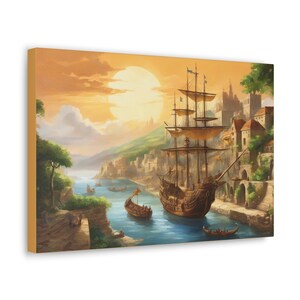 Beautiful canvas art ship art journey sunset scenery artwork