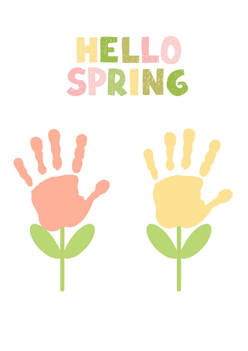 Hello Spring Hand Print Hello Spring Handprint Craft, Toddler Art Keepsake (digital Download ...