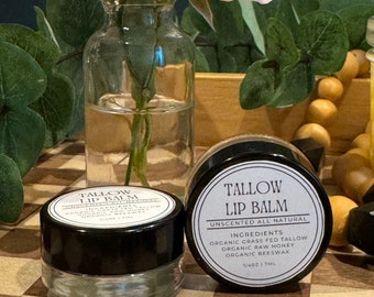 Unscented Tallow Lip Balm | Organic Grass-Fed Tallow, Honey, Beeswax Moisturizer