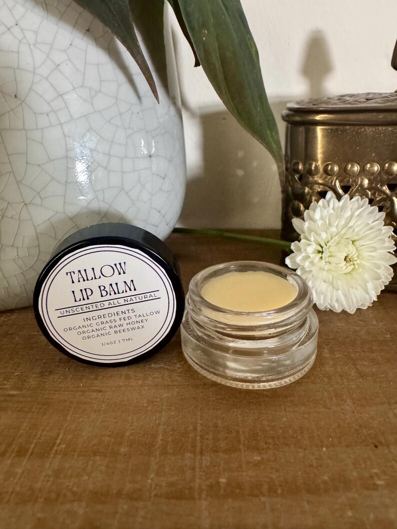 Unscented Tallow Lip Balm | All-Natural Lip Moisturizer | Organic Grass-Fed Tallow, Honey & Beeswax | Nourishing Lip Care image 3