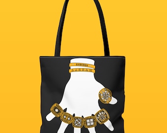 Pittsburgh Steelers Super Bowl Ring Tote Bag - NFL Football Championship Dynasty Graphic Illustration - Groceries Shopping Tailgating