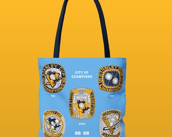 Pittsburgh Penguins XL Tote Bag, Stanley Cup Rings, reusable shopping grocery pool carryall duffle, hockey sports pens Lemieux Crosby Malkin