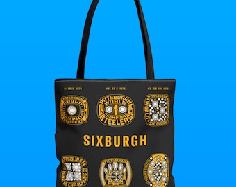 Pittsburgh Steelers Super Bowl Ring Tote Bag - NFL Football Championship Dynasty Graphic Illustration - Groceries Shopping Tailgating