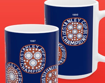 Edmonton Oilers 15 oz XL Coffee Tea Mug, NHL Hockey Connor McDavid Wayne Gretzky Stanley Cup Champions Graphic, Vintage Sports Fan Art Gift