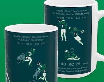 Philadelphia Eagles 15 oz xl Coffee Tea Mug, NFL Super Bowl LIX Champions 2024 Cooper DeJean Philly Graphic Sports Fan Art Gift Memorabilia