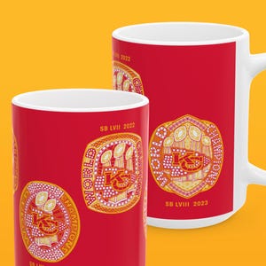 Kansas City Chiefs Super Bowl Rings 15 oz CoffeeMug - NFL Championship Football Dynasty - Patrick Mahomes Travis Kelce Andy Reid Tea Cup
