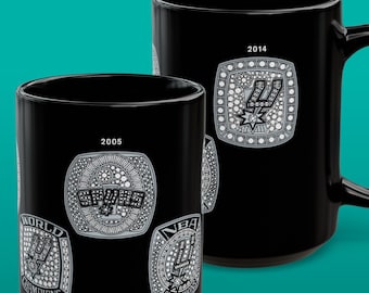 San Antonio Spurs 15 oz Coffee Tea Mug, NBA Finals Rings Basketball Gift, Tim Duncan Tony Parker Manu Ginóbili, Spurs Championship Wemby