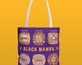 Los Angeles Lakers NBA Championship Dynasty Large Tote Bag - Kobe Bryant Black Mamba Basketball Legacy Collection - Shaq Lebron