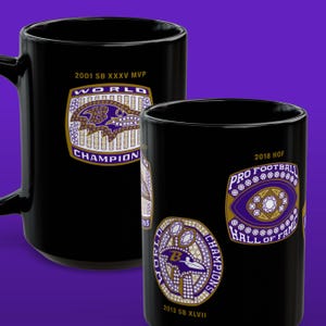 Ray Louis Baltimore Ravens Cup, 15 Unzen NFL Kaffeetasse, Super Bowl Rings & Hall of Fame, Ed Reed Lamar Jackson Flacco 52 Football