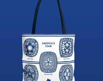 Dallas Cowboys NFL Legacy Shopping Tote Bag - Football Dynasty Collection - America&#39;s Team Championship Rings - Deion Sanders Aikman Emmitt