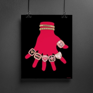 Pamiątki Chicago Bulls, 16x20 NBA Championship Ring Dynasty Poster Print, Michael Jordan 6 Rings Wall Art Basketball Gift Sports