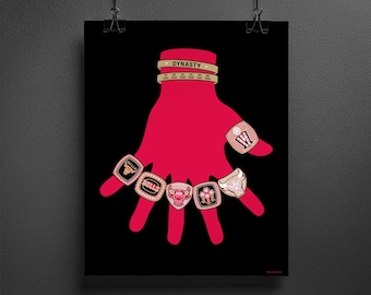 Chicago Bulls Memorabilia, 16x20 NBA Championship Ring Dynasty Poster Print, Michael Jordan 6 Rings Wall Art Basketball Gift Sports