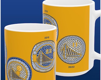 Golden State Warriors 15 oz XL Coffee Mug, NBA Basketball Curry Splash Brothers Dynasty Graphic Illustration, Art Gift Memorabilia Sports