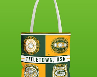 Green Bay Packers NFL Championship Dynasty Tote Bag - Football Legacy Graphic Illustration - Lombardi Trophy Collection Lambeau