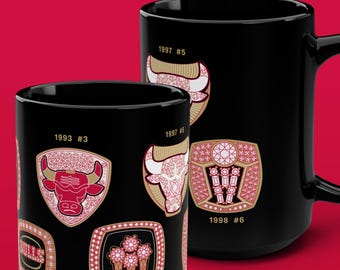 Chicago Bulls 15 oz XL Coffee Tea Mug, NBA Basketball Michael Jordan Pippen Dynasty Graphic Illustration Art Gift Memorabilia Sports Chitown