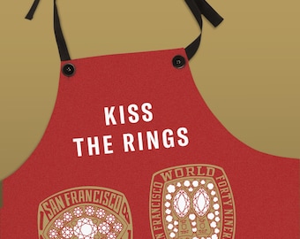 San Francisco 49ers Apron, NFL Football Grill BBQ Chef Gift "Kiss The Chef" Montana Rice McCaffrey, Kitchen Tailgate Bay Area