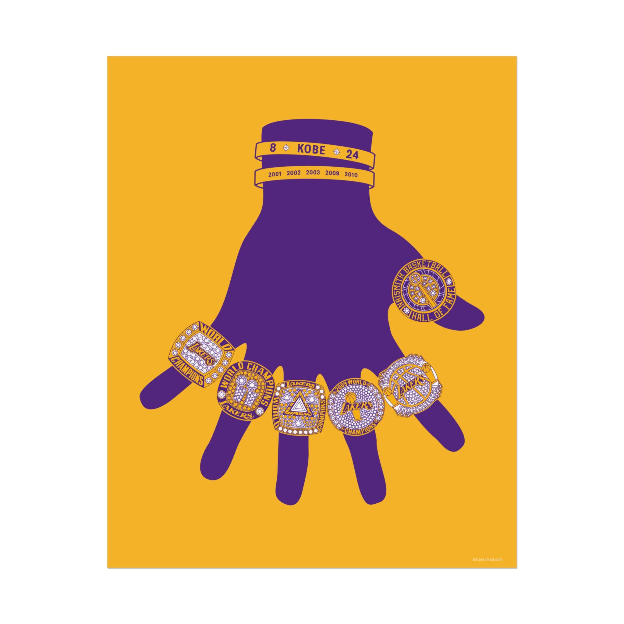 Kobe Bryant Rings 16x20 Poster, Los Angeles Lakers Championship Dynasty ...