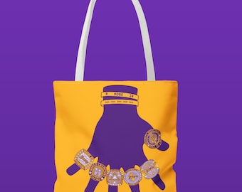 Los Angeles Lakers NBA Championship Dynasty Hand Large Tote Bag - Kobe Bryant Black Mamba Hall of Fame Legacy - Shaquille Lebron Rings