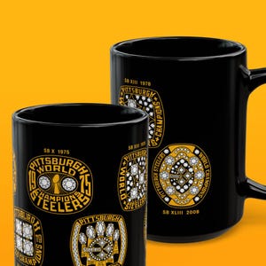 Pittsburgh Steelers 15 oz XL Coffee Mug, NFL Football Championship Super Bowl Dynasty Graphic Illustration, Art Gift Memorabilia Sports