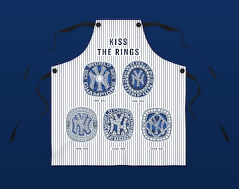 New York Yankees Apron, MLB Baseball Grill BBQ Chef Gift "Kiss The Chef" Jeter Ruth Mantle, Kitchen Tailgate Bronx