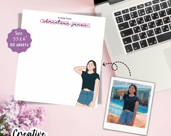 Bloc de notas de ilustración personalizada, Bloc de notas de retrato de ilustración, Bloc de notas personalizado, Bloc de notas de fotos personalizado