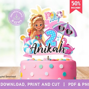 Pool Party Topper, Summer topper, cake topper, printable cake topper, tropical cake topper, birthday cake topper