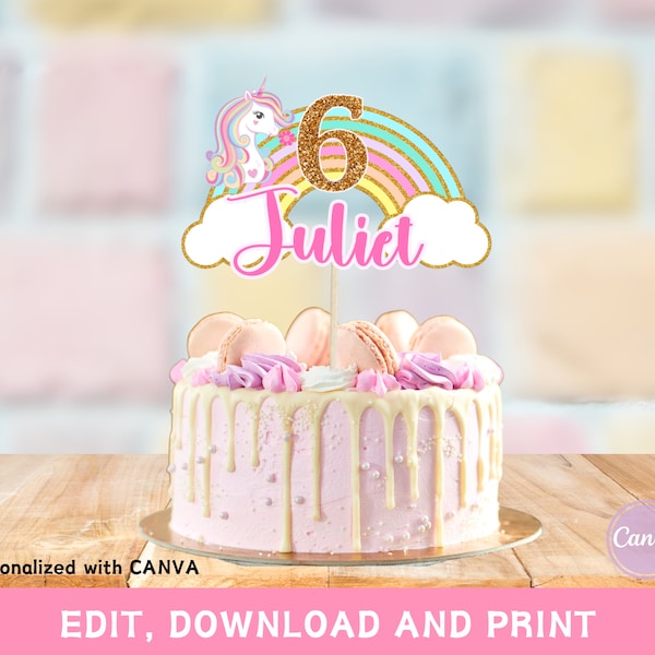 Printable Unicorn and Rainbow Cake Topper - Etsy