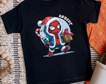 Custom Name Baby Spiderman Christmas Shirt | Kids Holiday Spiderman | Personalized New Year Spider Tee | Cute Christmas Superhero Kids Tees