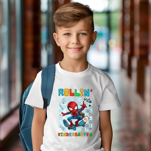 Rolling Into Kindergarten Spiderman Shirt, Kindergarten Kids Shirt, Welcome Back to School, School Toddler Shirt, Student Shirt