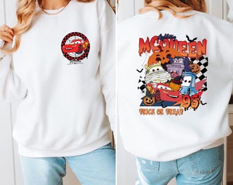 Two Sides Printed Halloween Trick Or Treat Cars Hoodie | Carton Character Car Halloween Sweatshirt