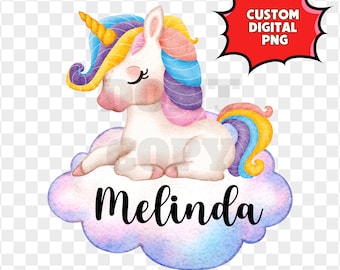 Custom Princess Unicorn PNG, Watercolor Name Decal (Digital Download)