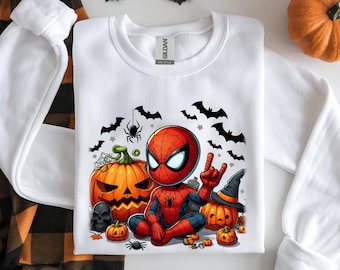 Cute Spider Hero with Pumpkin Design Hoodie, Boys and Girls Superhero Sweatshirt, Trick or Treat Spidey Hoodie, Birthday Halloween Party