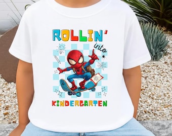 Rolling Into Kindergarten Spiderman Shirt | Welcome Back to School | Superhero First Day Of School