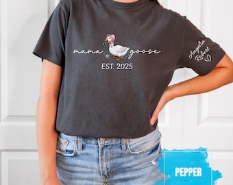 Personalized Mama Goose Comfort Colors Shirt, Custom Kids Names Tee