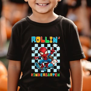 Rolling Into Kindergarten Spiderman Shirt, Kindergarten Kids Shirt, Welcome Back to School, School Toddler Shirt, First Day Of School Shirt