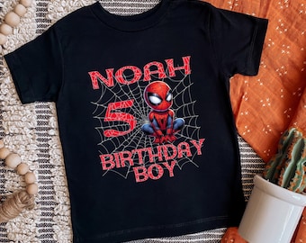 Name and Age Spider Birthday Custom  Shirt | Spider Family Birthday Party Shirt | Personalized Birthday Boy Shirt | Birthday Spiderman Tee