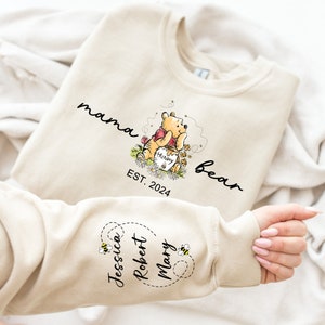 Custom Mama Est with Kid Name on Sleeve Sweatshirt, Mama Bear Sweatshirt,  Anniversary Hoodie, Mothers Day Sweatshirt, New Mom Hoodie