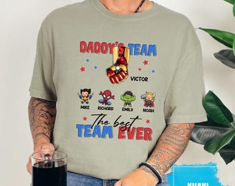 Comfort Colors® Personalized Daddy's Team T-Shirt with Kids' Names, The Best Team Ever Tee for Dad Shirt, Personalized Super Hero Dad Shirt