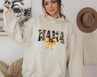 Floral Bow Mama Hoodie, Floral Mom Sweatshirt, Mothers Day Gift Hoodie, Mothers Day Gift, Daisy Mother Hoodie,  Anniversary Gift Sweatshirt