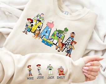 Toy Story Inspired Custom Mama Sweatshirt with Kids Names on Sleeve, Mother's Day Gift Hoodie, Jessi and Woody Mom Hoodie, Disney Mama Gift