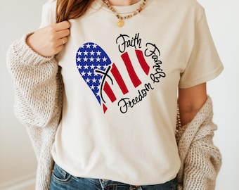 Faith Family Freedom July 4th Heart Shirt, Memorial Day Gift, Family 4th Of July Shirt, Jesus Shirt, Independence Day, July 4th Heart Shirt