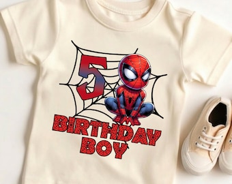 Custom Age Family Spider Birthday Shirt | Superhero Group Birthday Party Tee | Birthday Boy Gift