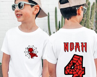 Custom Name and Age Sided Spider Birthday Shirt | Spider Family Birthday Party Tee | Birthday Spiderman Tee | Personalized Birthday Boy Gift