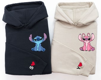 Stitch and Angel Personalized Hoodie | Anniversary Matching Sweatshirt | Custom Couple Sweatshirt