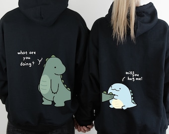 Lovely Dinosaur Matching Couple Hoodie Sweatshirt, Anniversary Gift, Cute Dinosaur Matching Hoodie Gift For Couple, Valentine&#39;s Day Hoodie